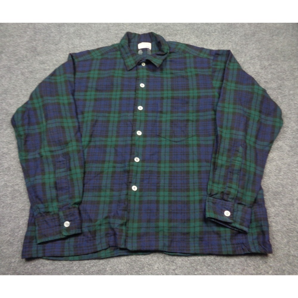 VTG L.L.Bean Shirt Mens L Challa Black Watch Plaid Flannel Lambs Wool 50's 60's